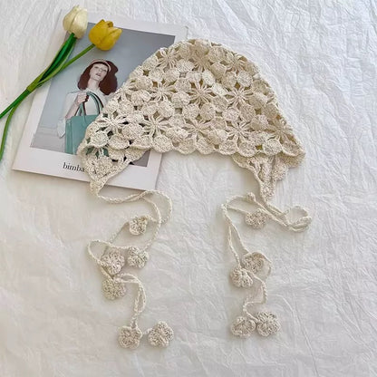 Beige Strap Knitted Embroidery Hat