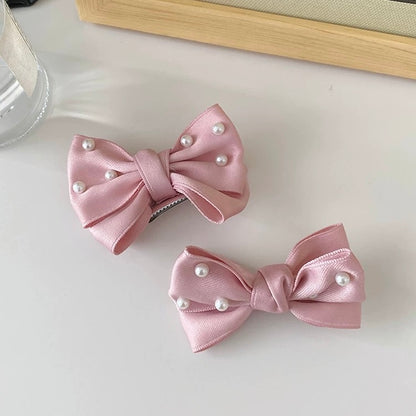 R001 White Pearl Ribbon Hair Clip