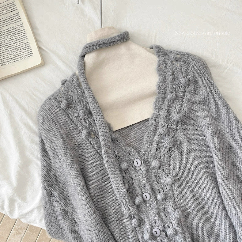 Lantern Sleeve Knitted Cardigan Top