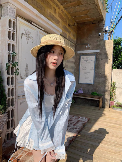 Baby Blue Mix Laces Long Sleeve Shirt