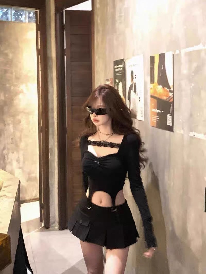 Laces Collar Long Sleeve Top