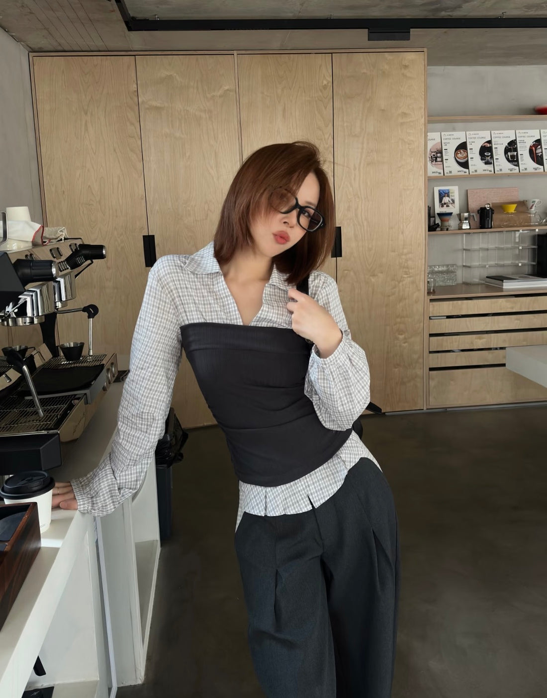 Ginham Mix Black Long Sleeve Top