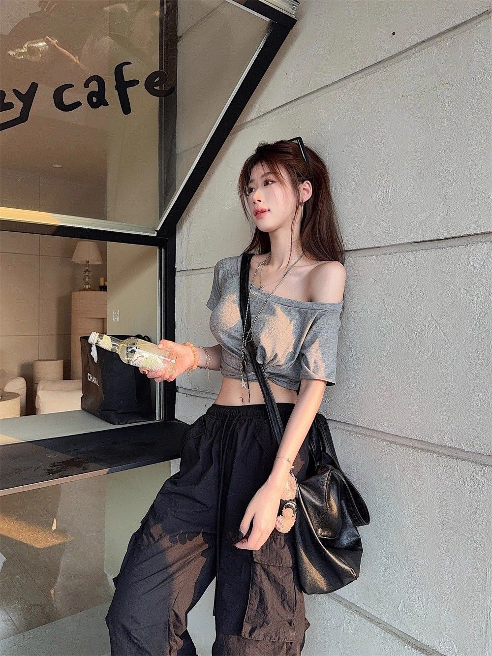 Basic Off Side Shoulder Crop Top (White, Grey, Black)