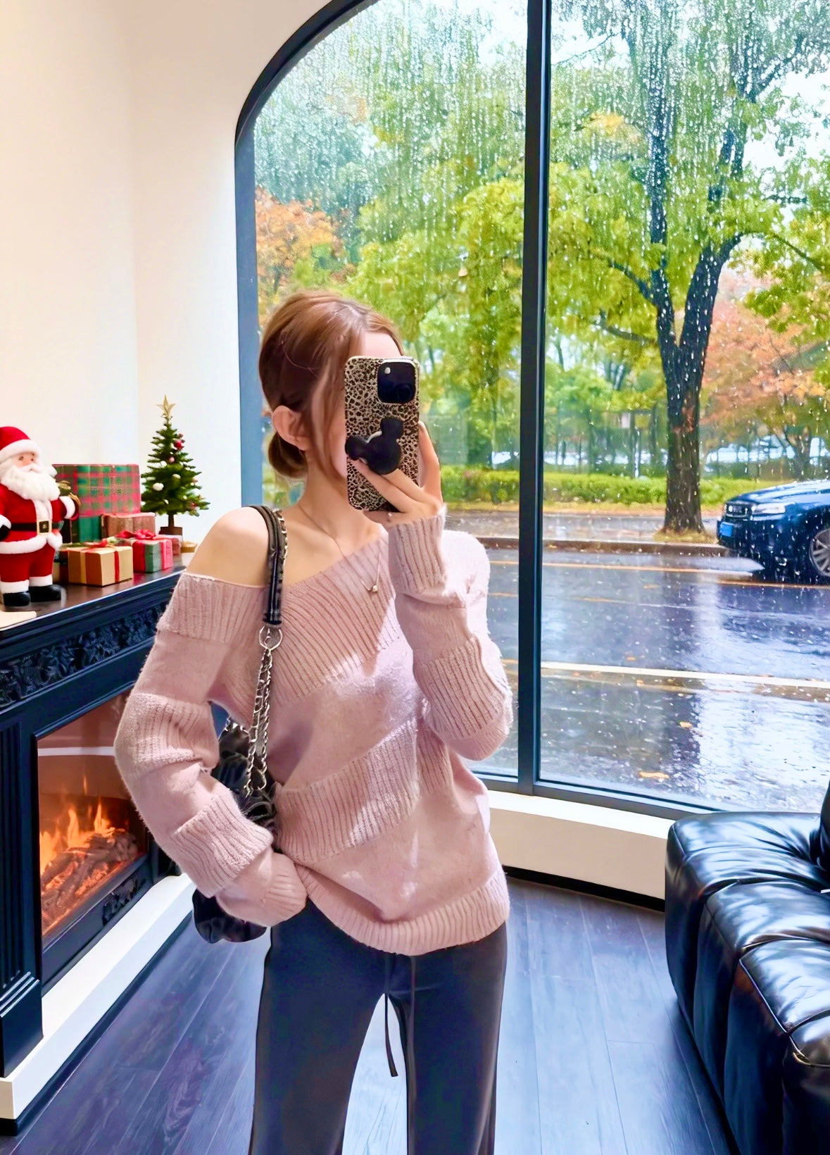 Purple Pink Off Side Shoulder Long Sleeve Knitted Top