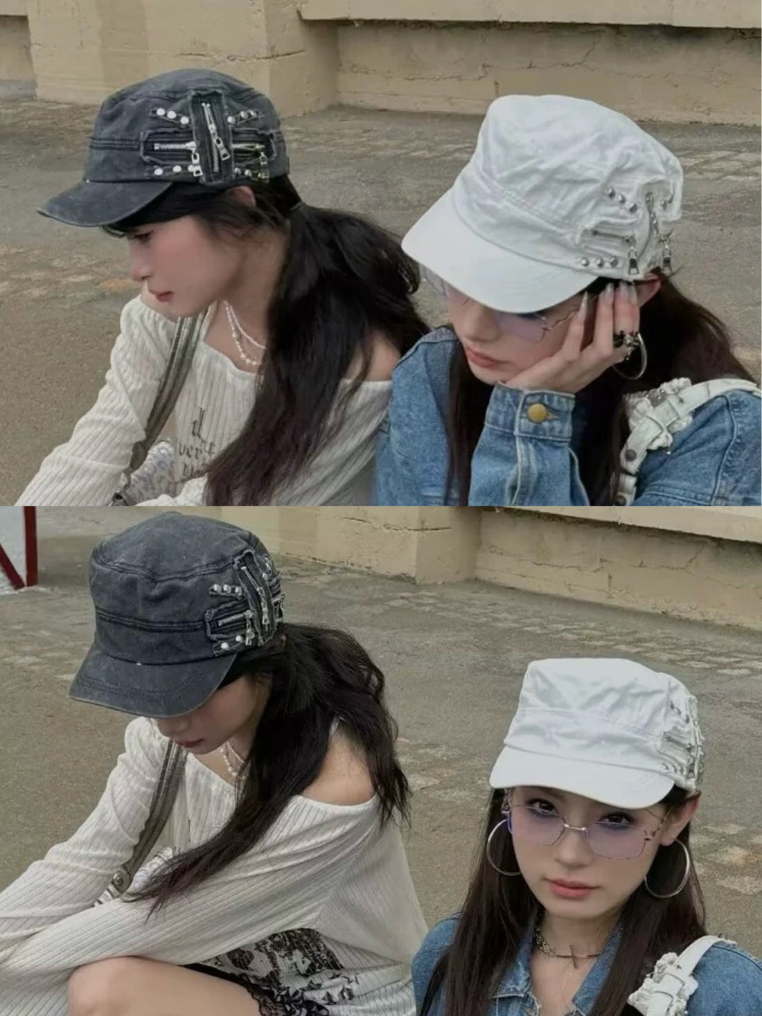 H36 Punk Zips Hat (White, Grey)