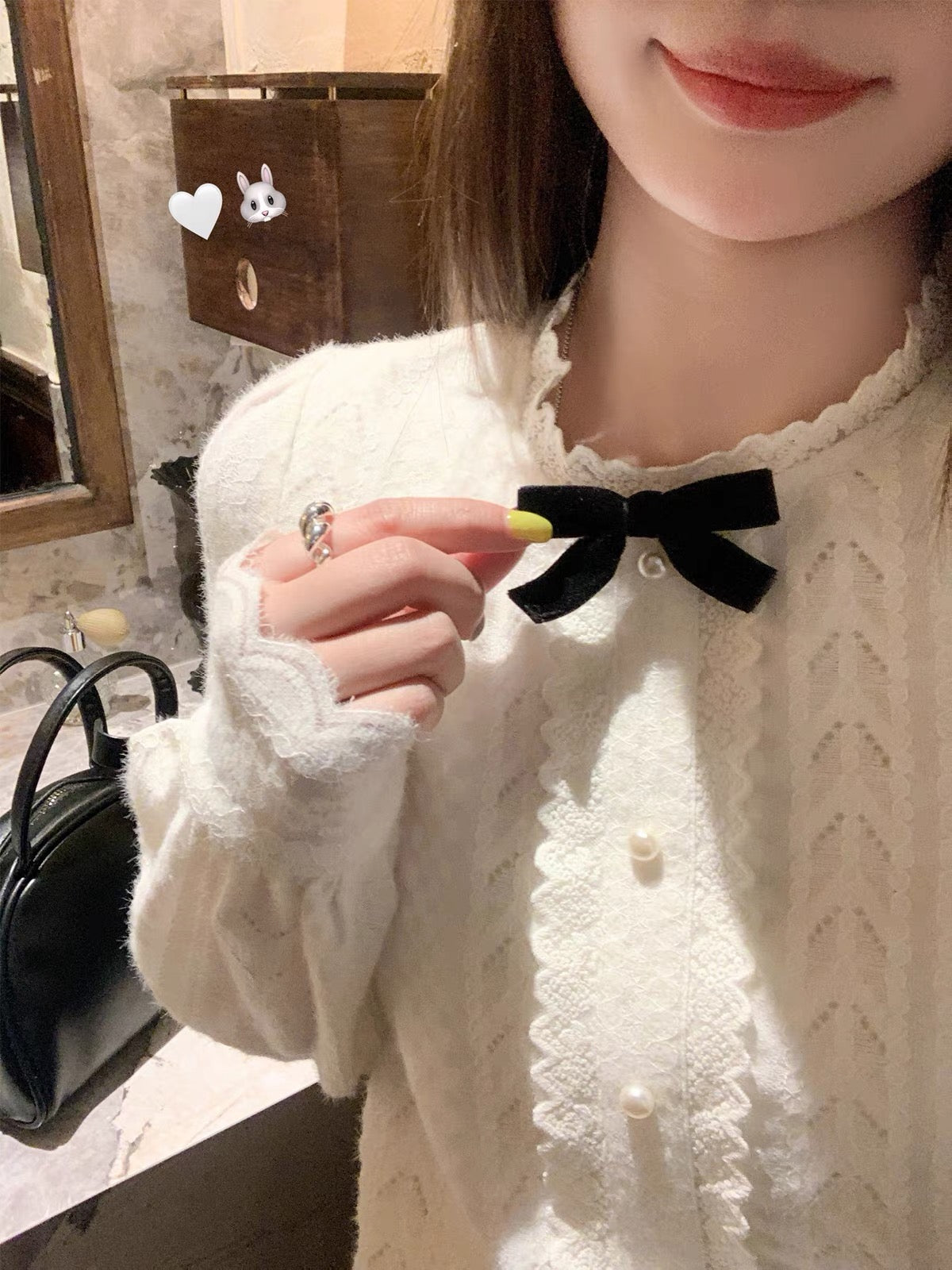Beige Laces Long Sleeve Top