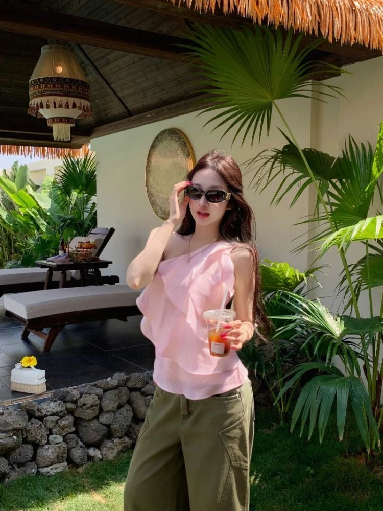 Off Side Shoulder Pink Top