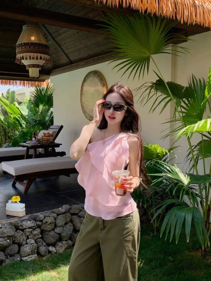 Off Side Shoulder Pink Top