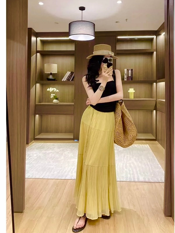 Pleated Chiffon Maxi Long Skirt