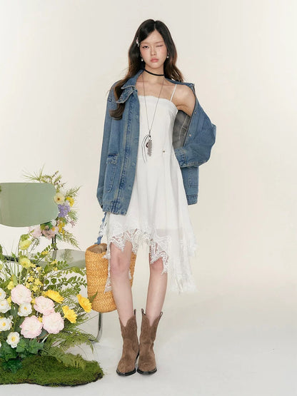 White Unequal Strap Dress