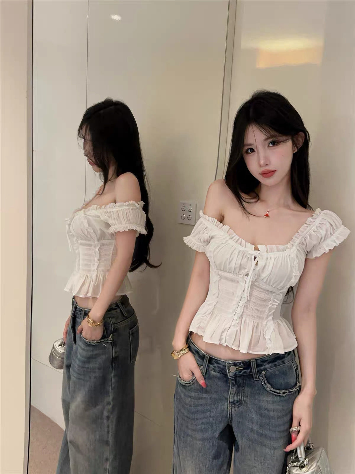 Slim Cut Waist White Top