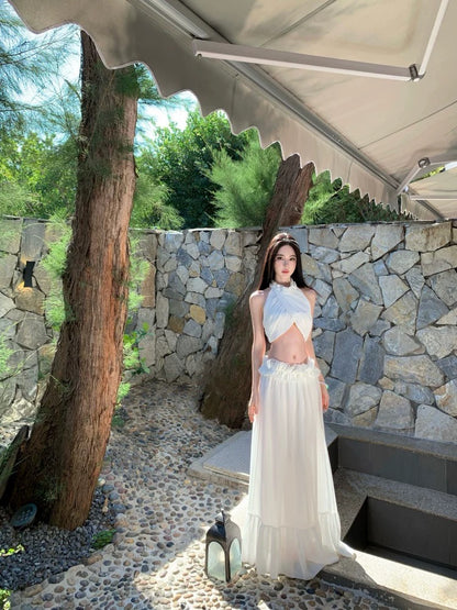 Summer White Chiffon Two Piece Set