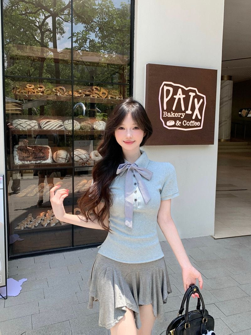 Uni Short Sleeve Top With Ribbon