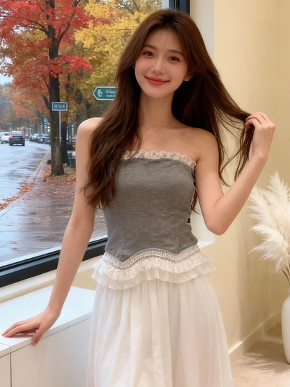 Mix Laces Tube Top (Black, Grey)