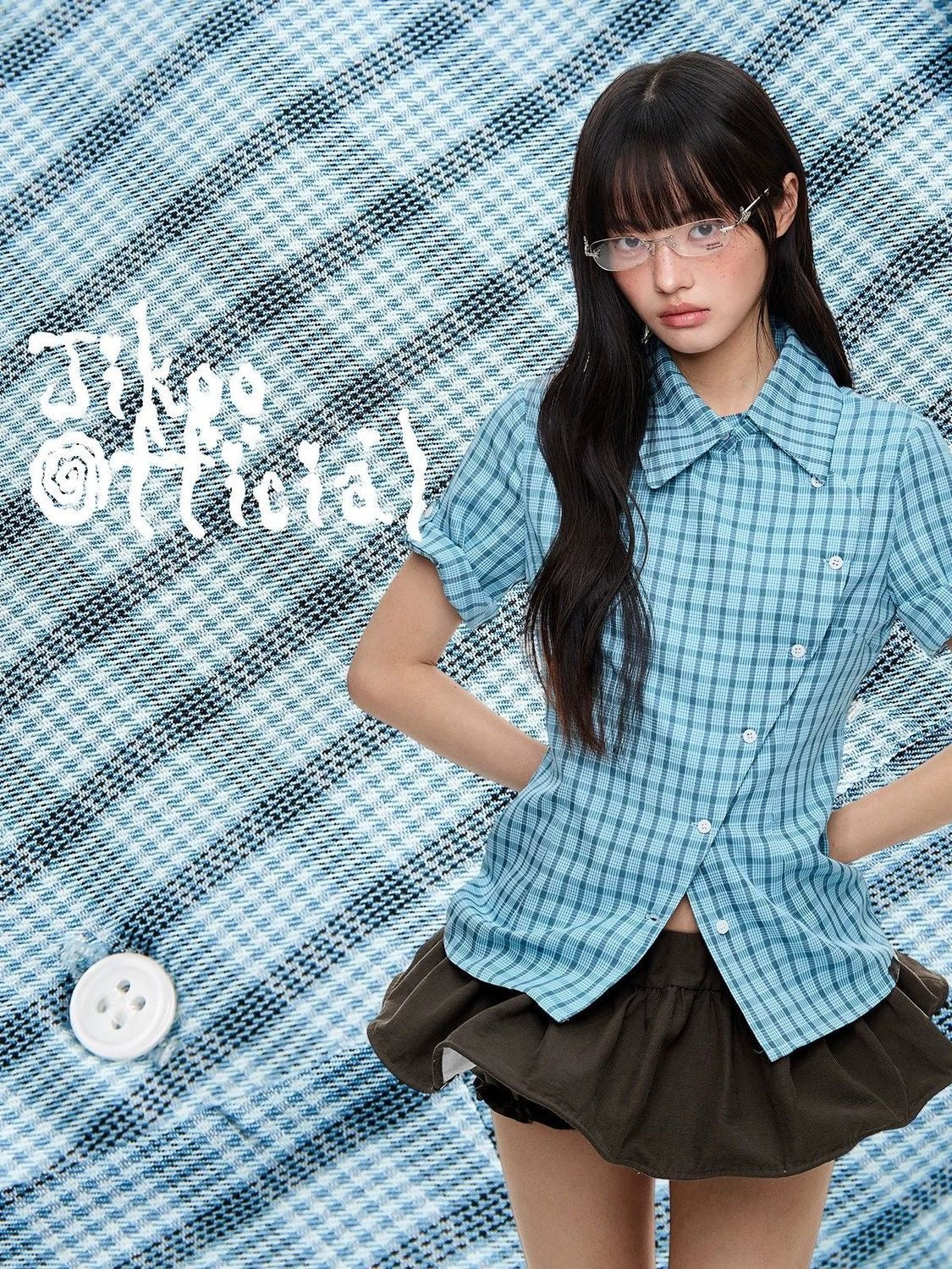 Blue Plaid Top (S, M)