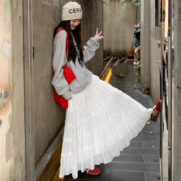 White Five Layered Long Skirt