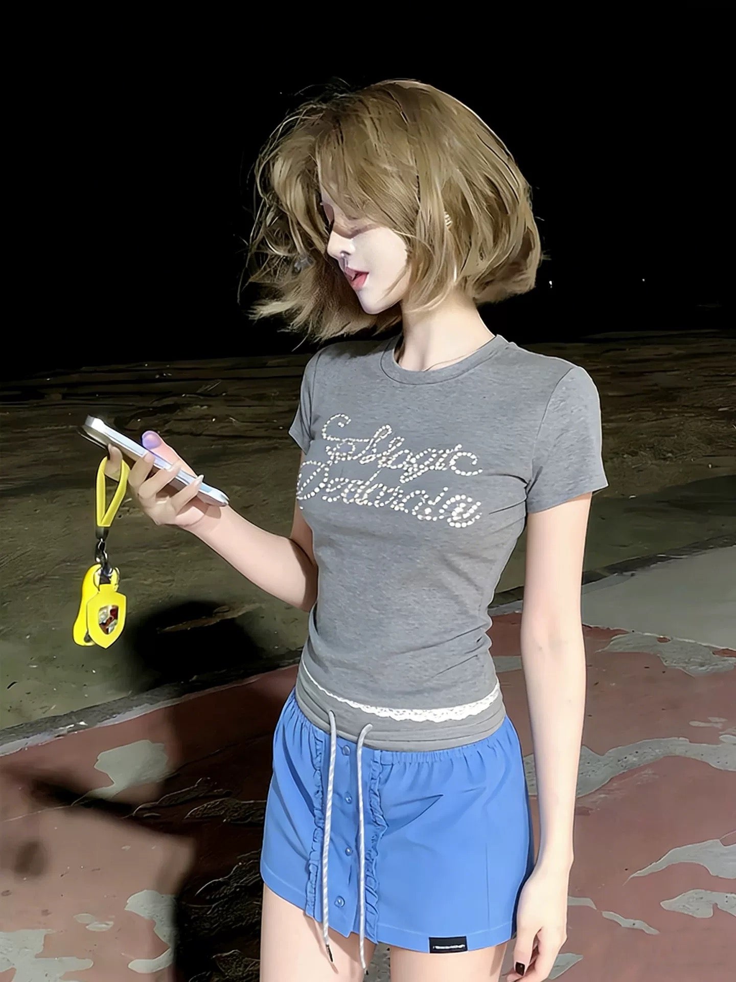 Pearl Mix Lace Top (Grey, Black)