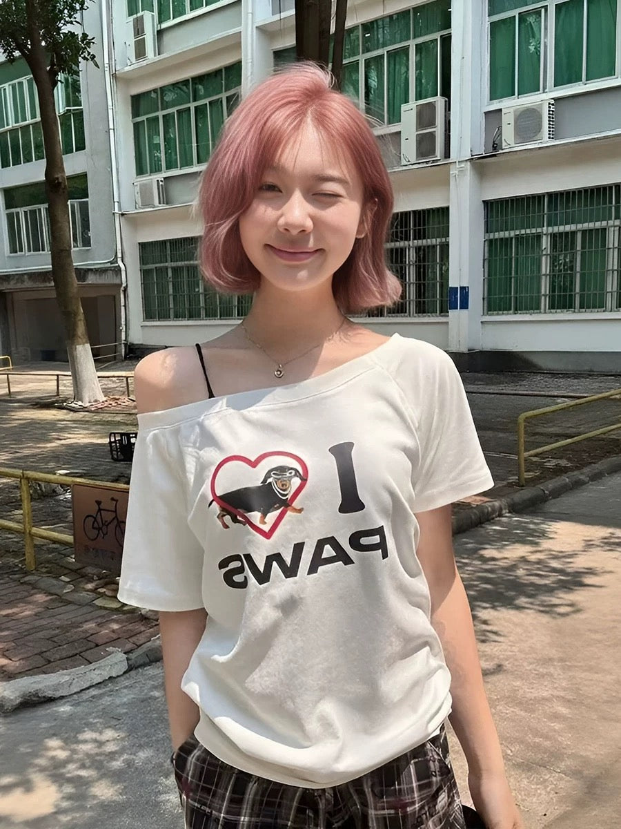 Dachshund Off Side Shoulder Top Tee