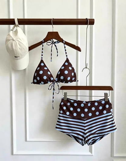 Blue Polka Dot Bikini BK57 Two Piece Set (S, M)