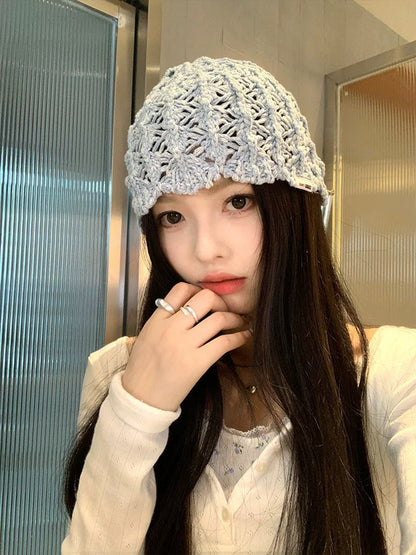 Knitted Blue Embroidery Hat