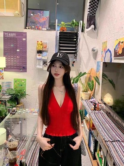 Sleeveless Deep V Top