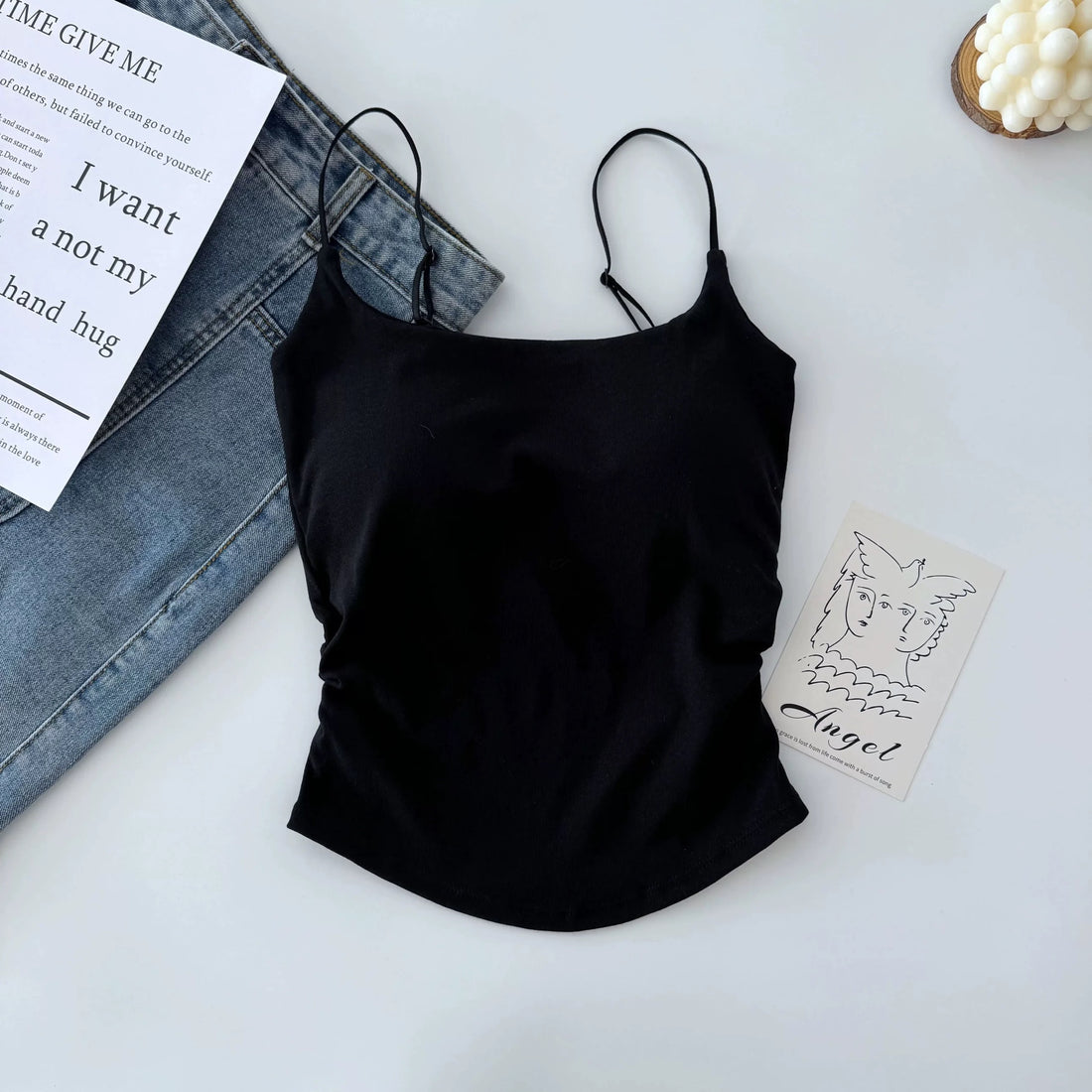 Basic Strap Top (White , Black)