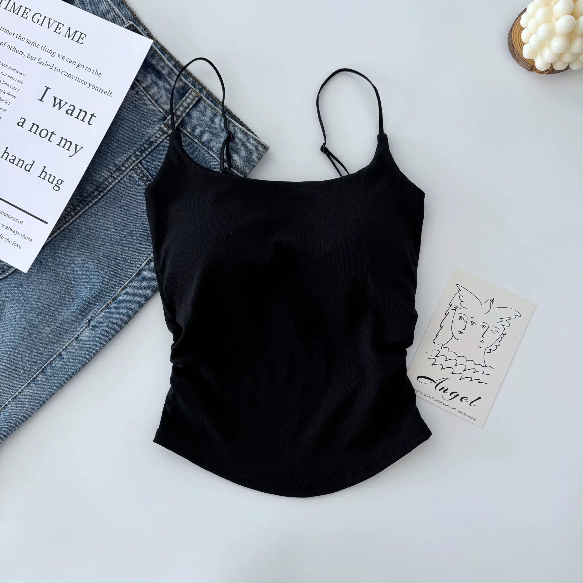 Basic Strap Top (White , Black)