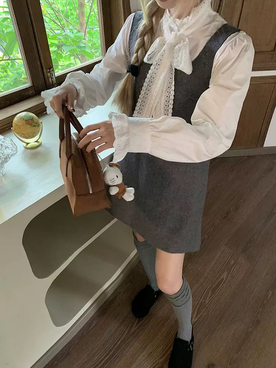 White Top + Grey Dress Two Pieces Set