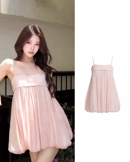 Baby Pink Tube Strap Mesh Dress