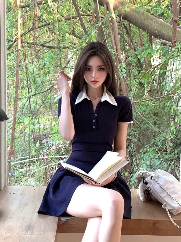 White Collar Navy Mini Dress