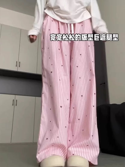 Pink Heart Prints Long Pants
