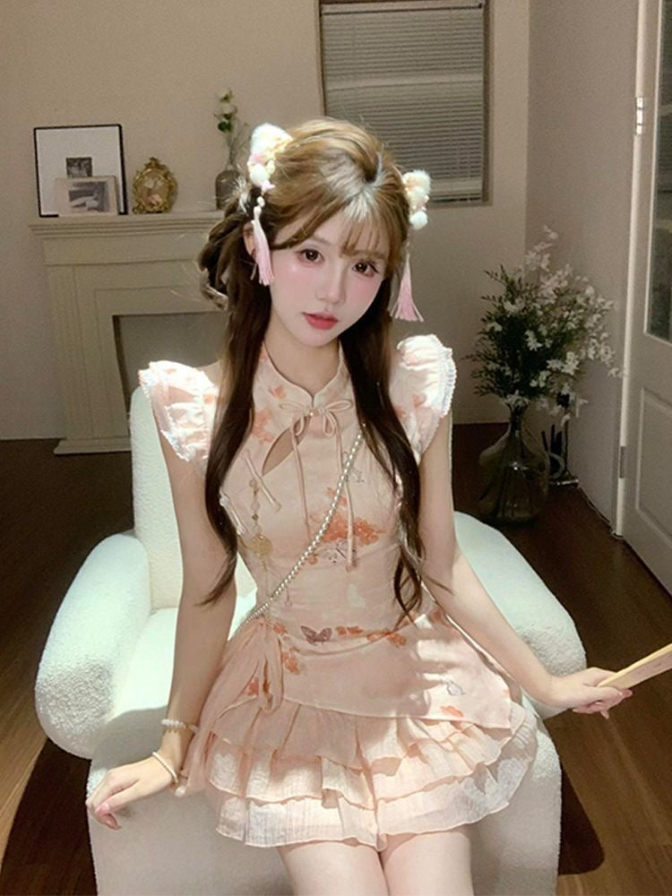 Orange Cheongsam CD023 Short Dress