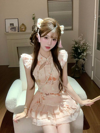 Orange Cheongsam CD023 Short Dress
