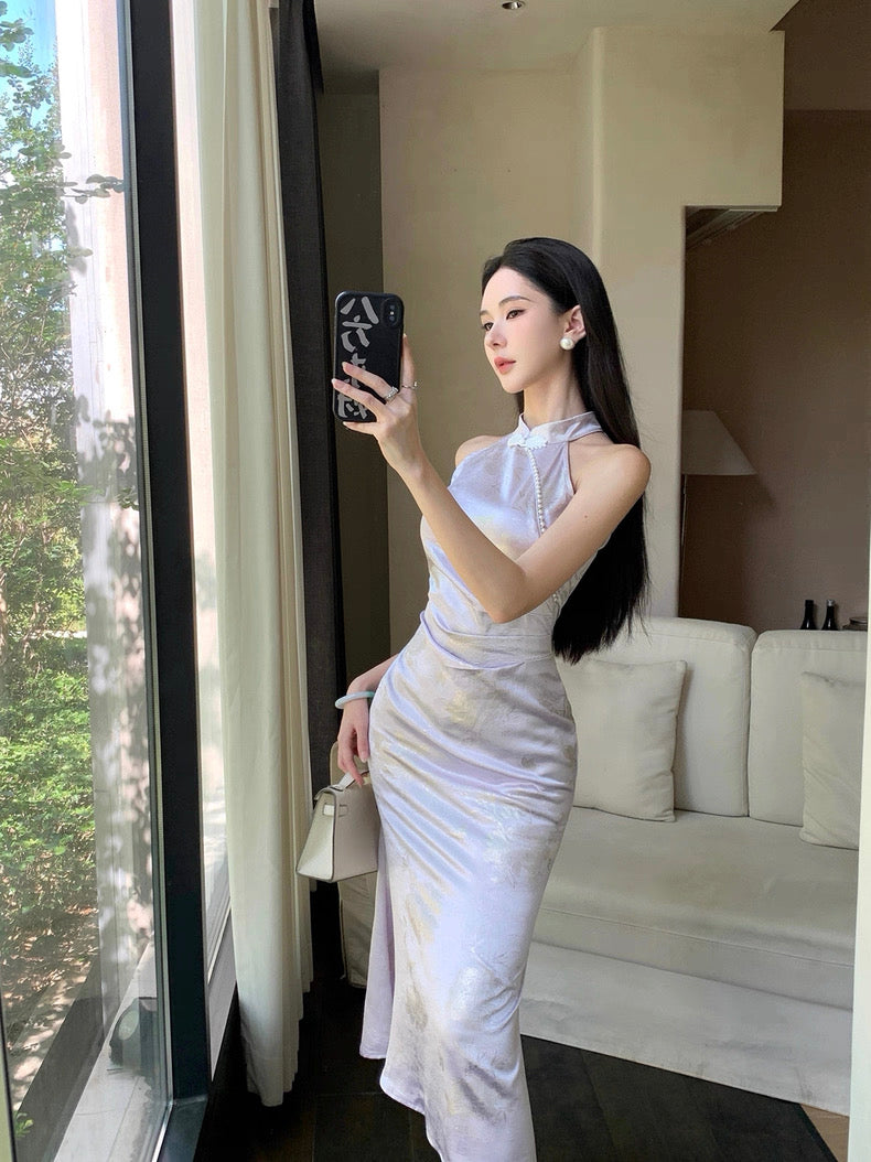 Purple Cheongsam CD037 Long Dress (S)