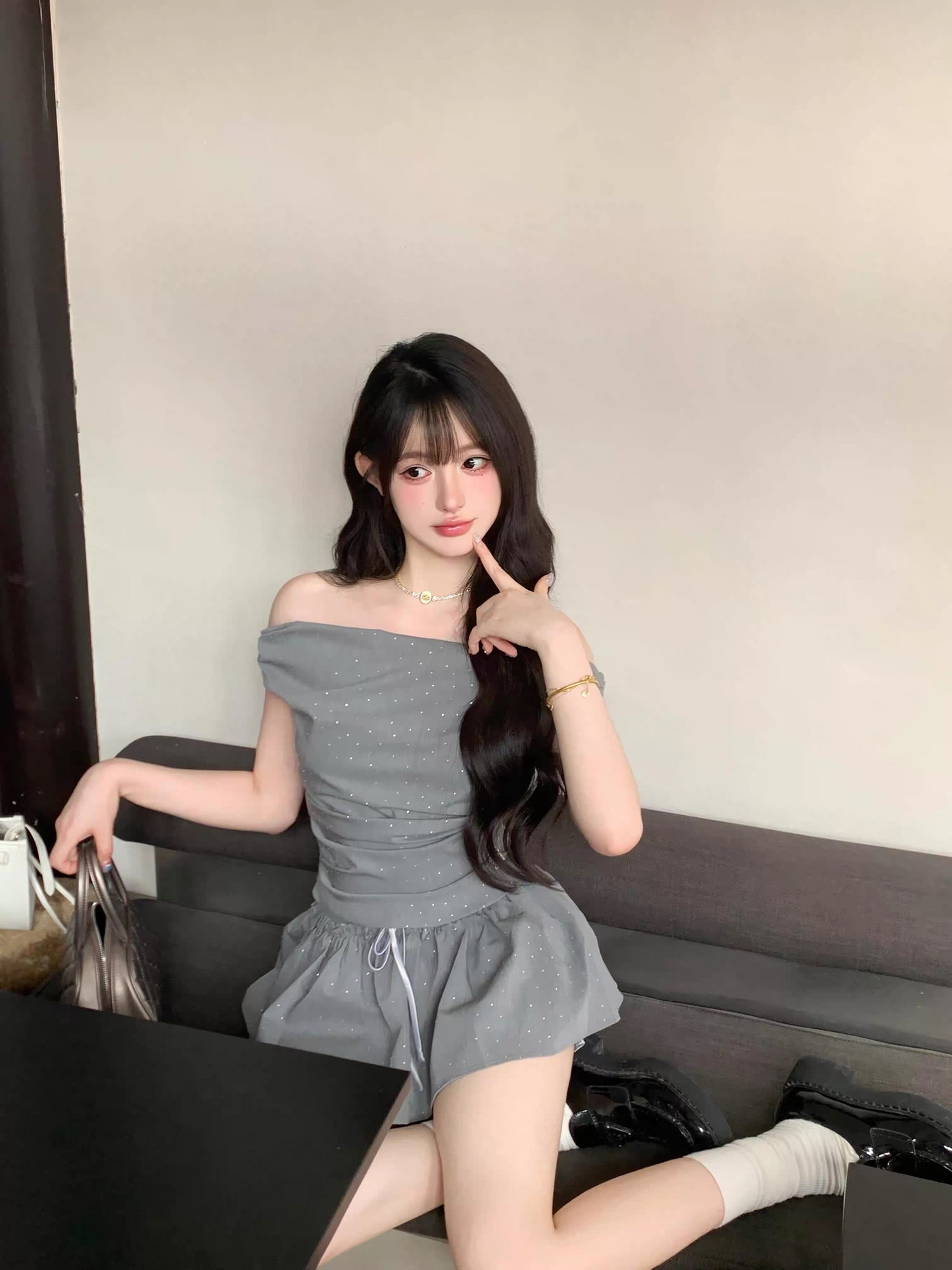 Grey Top + Skirt Two Pieces Set