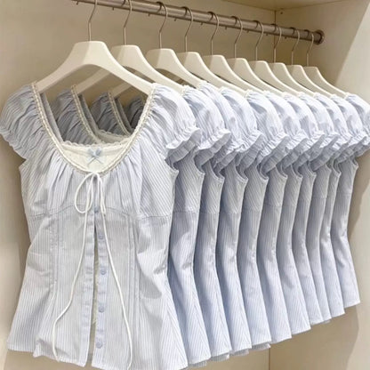 Blue Mix White Stripe Top (S,M)
