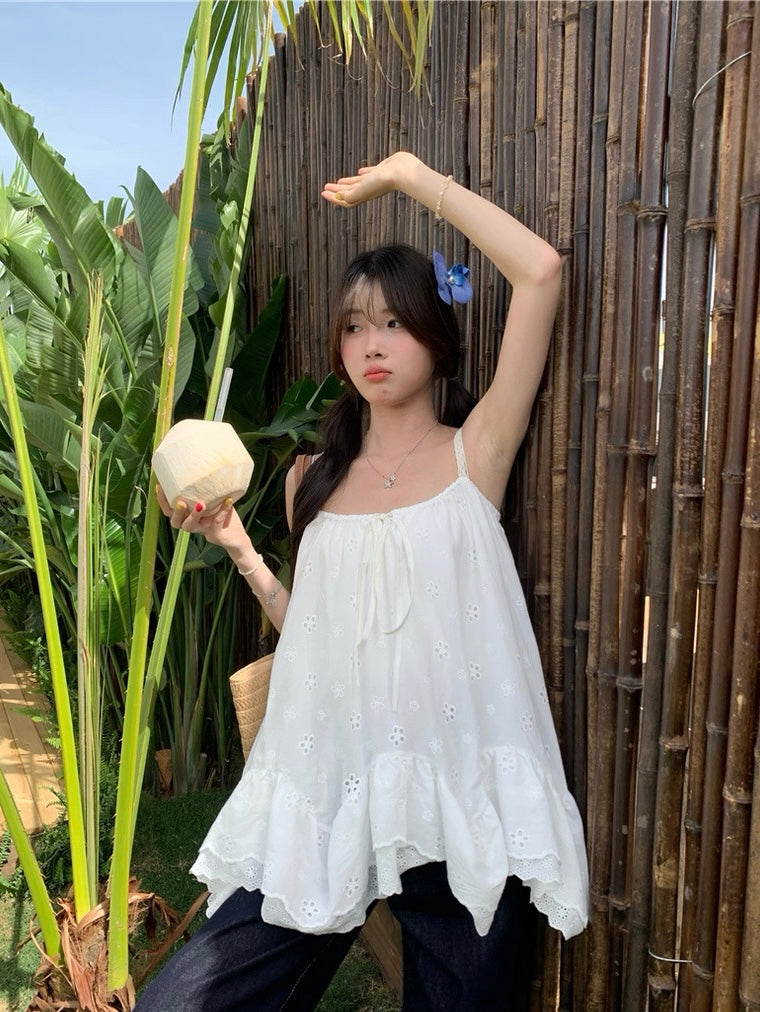 Thin White Strap Dolly Top