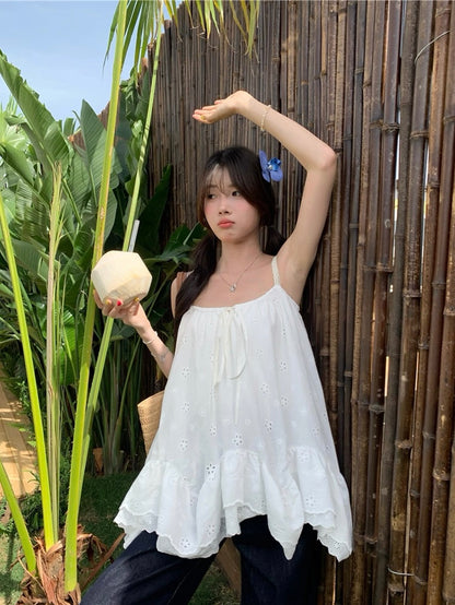 Thin White Strap Dolly Top