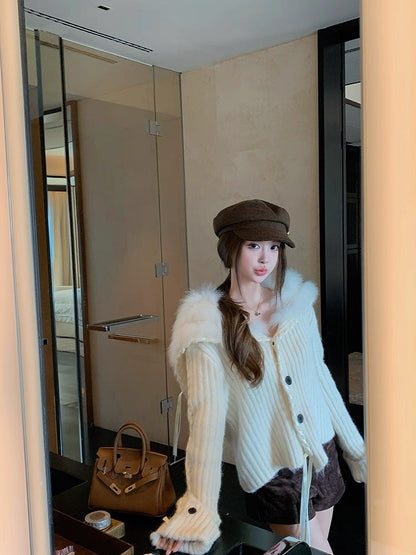 Cream Knitted Tie Sleeve Cardigan