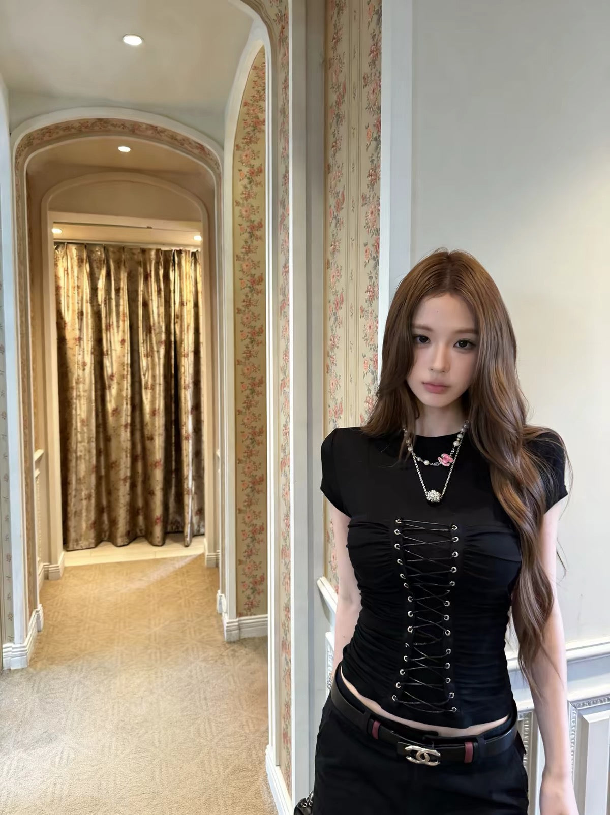 Classic Lace Up Waist Top (White, Grey, Black)