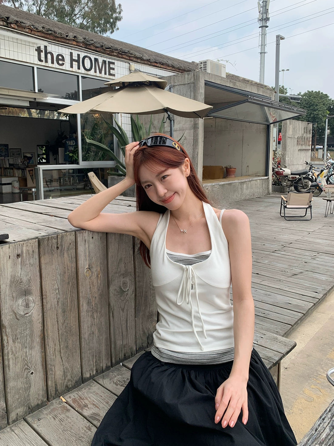 Round Neck Mix Grey Stripe Top
