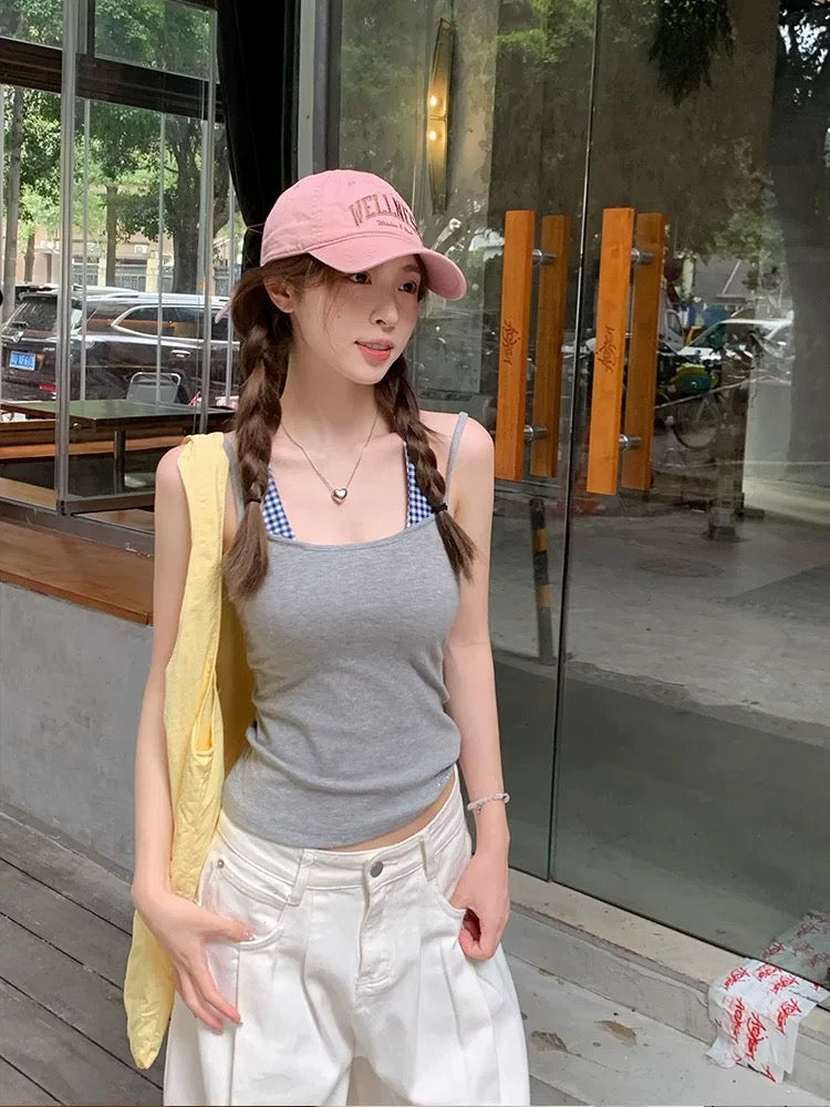 Grey Blue Strap Top