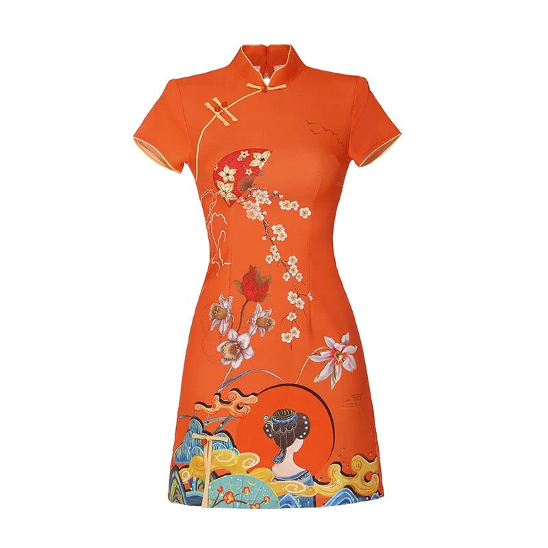 Orange Cheongsam Dress (S, L)