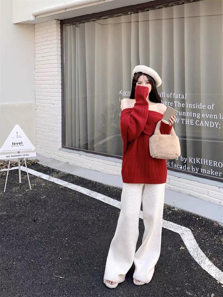 Off Shoulder Knitted Long Sleeve Top