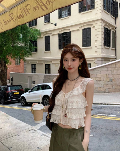 Mix Laces Chiffon Beige Top