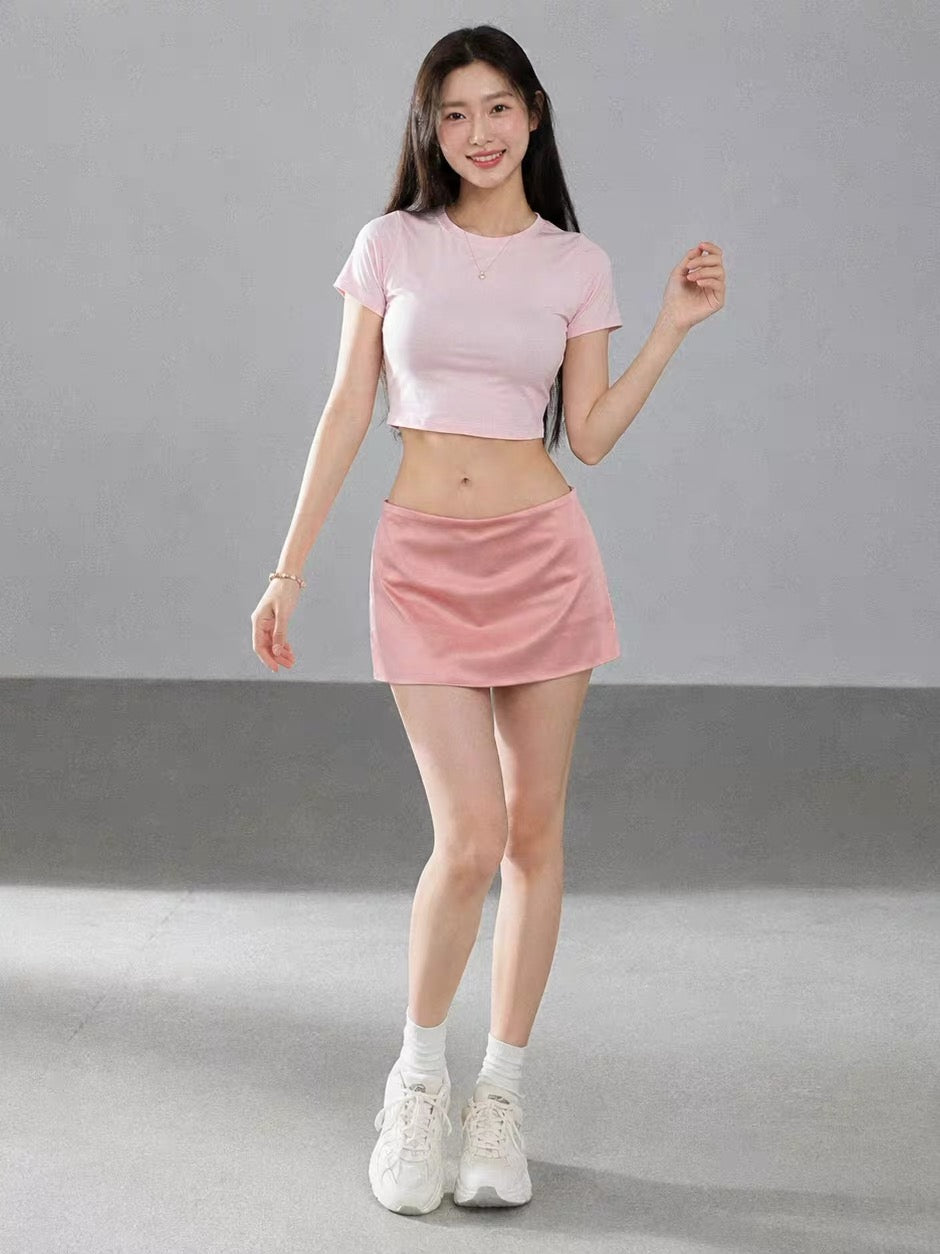Pink Low Waist Satin Mini Skirt SK37 (M)