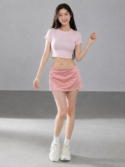 Pink Low Waist Satin Mini Skirt SK37 (M)