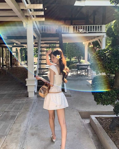 White Top + White Skort Two Piece Set
