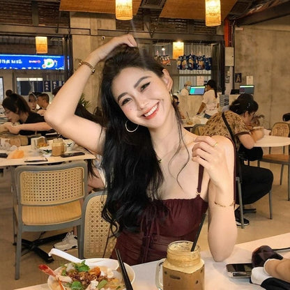 Strap Mesh Top (Black, Wine Red)