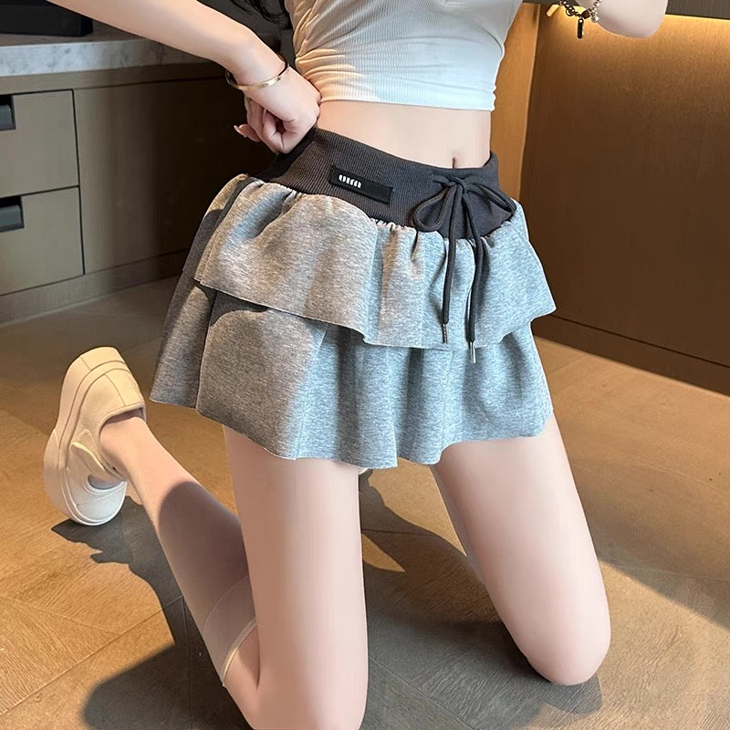 Grey Low Waist Cake Short Skirt